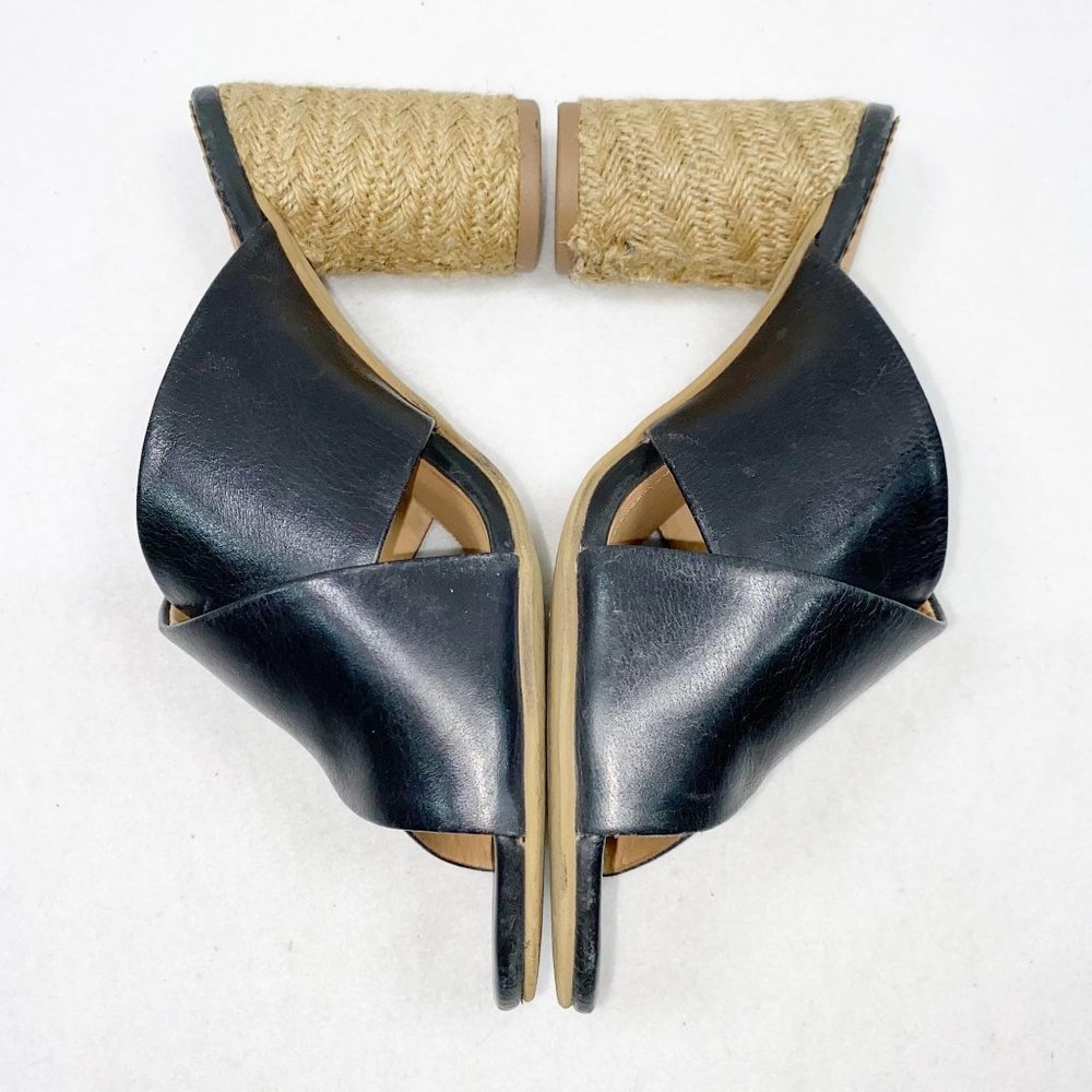 CREVO Presley Black Leather Round Jute Heel Slide Sandals 9 - Picture 5 of 11